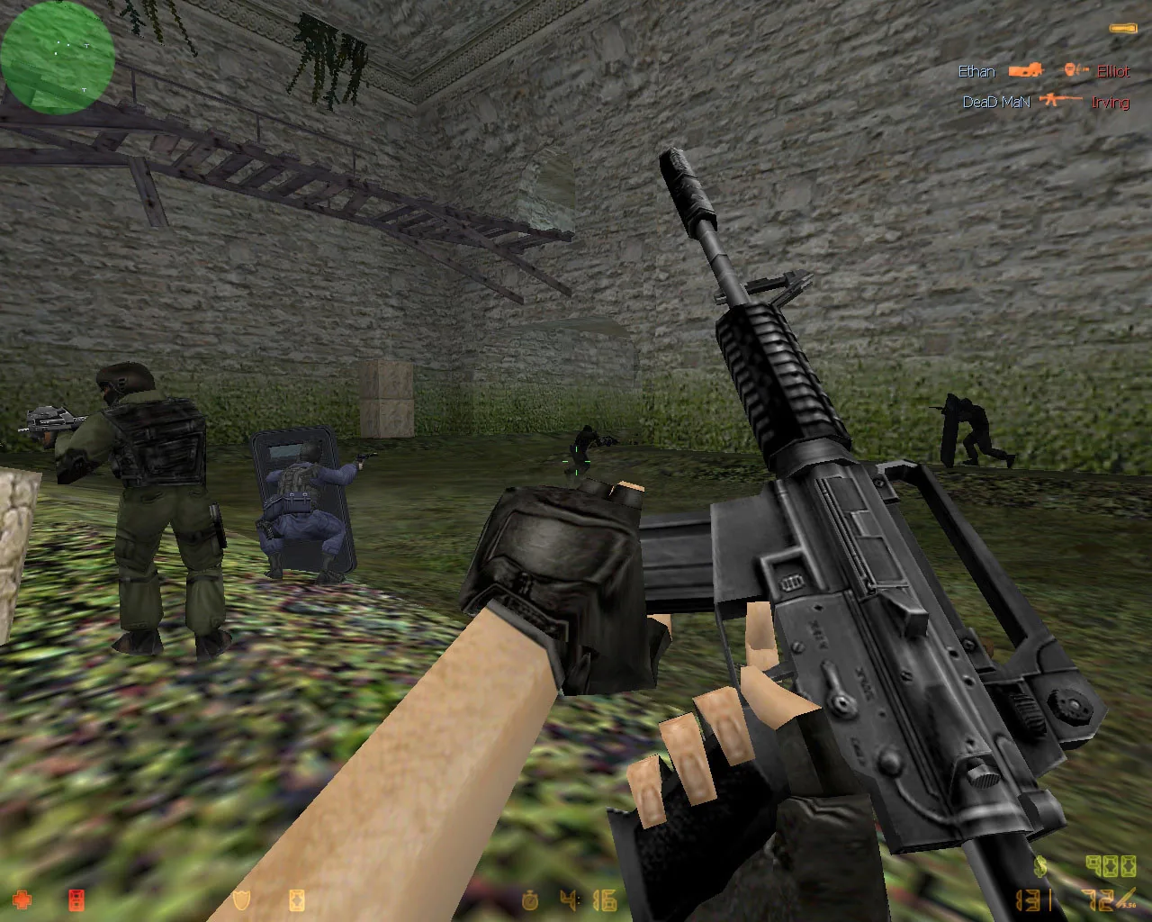 de_aztec — Open ground and the bridge expose careless movement. Use cover before crossing toward a bombsite.